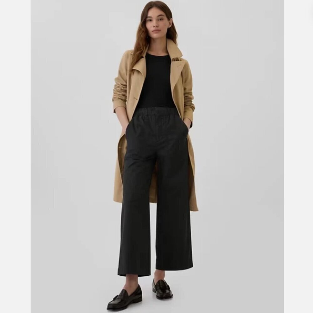 GAP Black High Rise Easy Wide Leg Elastic Waist Khakis SMALL TALL ST $60 NWT